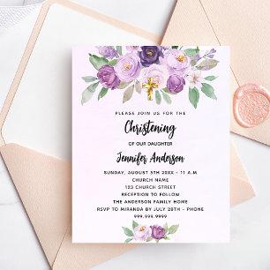 Prospectus 11,4 Cm X 14,2 Cm Christening violet fleurs invitation budgétaire