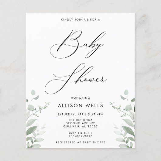 Prospectus 11,4 Cm X 14,2 Cm Circulaire d'invitation de Baby shower moderne (Devant)