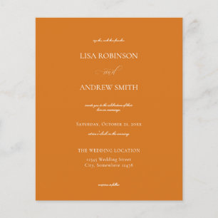 Prospectus 11,4 Cm X 14,2 Cm Circulaire Mariage de calligraphie orange budget