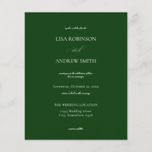 Prospectus 11,4 Cm X 14,2 Cm Circulaire Mariage de calligraphie vert foncé Budg