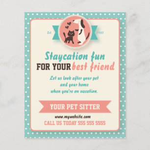 Prospectus 11,4 Cm X 14,2 Cm Circulaire turquoise Retro Chat and Dog Pet Sitter