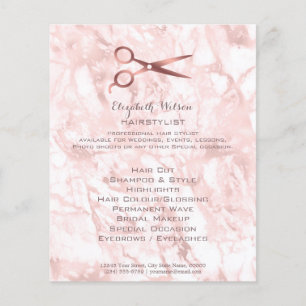 Prospectus 11,4 Cm X 14,2 Cm ciseaux de coiffure sur marbre d'aquarelle rose