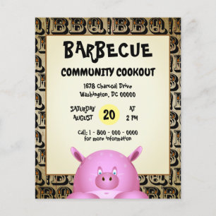 Prospectus 11,4 Cm X 14,2 Cm Cochon de dessin animé rose en sueur Barbecue