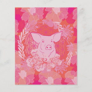 Prospectus 11,4 Cm X 14,2 Cm cochon,fleur de vie, bleu, mandala,zen,chakra,moti