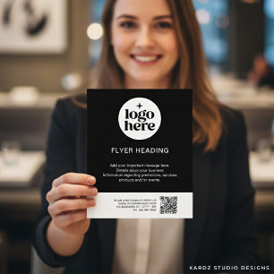Prospectus 11,4 Cm X 14,2 Cm Code QR de logo personnalisé noir et blanc moderne