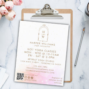 Prospectus 11,4 Cm X 14,2 Cm Code QR de professeur de yoga au monogramme rose c