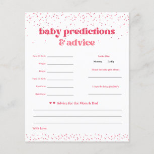 Prospectus 11,4 Cm X 14,2 Cm Coeurs roses Baby shower de prédictions jeu
