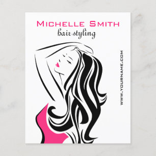 Prospectus 11,4 Cm X 14,2 Cm Coiffure de fille à la mode rose et noir féminine