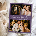 Prospectus 11,4 Cm X 14,2 Cm Collage photo budget Mauve Mariage Merci circulair<br><div class="desc">Budget, Moderne, Élégant, Lettré à la main "Amour et merci" Script Mariage (3) Trois Photo Collage Merci personnalisé abordable flyer bas budget. Un mariage élégant vous remercie modèle avec trois photos sur le devant et une photo sur le dos. ***VEUILLEZ NOTER! *** DÉPOSEZ POUR PLUS D'INFORMATIONS ! *** Avec le...</div>