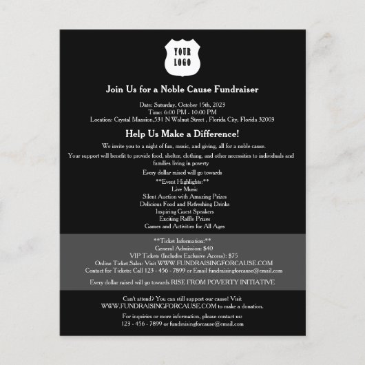 Prospectus 11,4 Cm X 14,2 Cm Collecte de fonds Black Moderne (Devant)