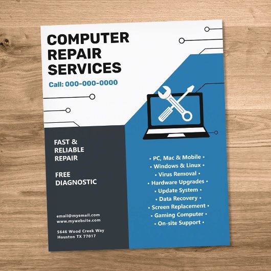 Prospectus 11,4 Cm X 14,2 Cm Computer Repair Services Blue