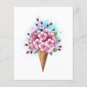 Prospectus 11,4 Cm X 14,2 Cm Cône rose Sakura crème glacée gaufre