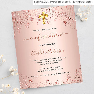 Prospectus 11,4 Cm X 14,2 Cm Confirmation rose or étoile fille budget invitatio