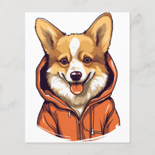Prospectus 11,4 Cm X 14,2 Cm Corgi Drôle Portant un Sweat à Capuche