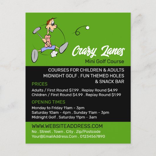 Prospectus 11,4 Cm X 14,2 Cm Crazy Golfer, Mini Golf Course Publicité (Devant)