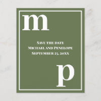 Cute Monogram Olive Green Budget Save the Date