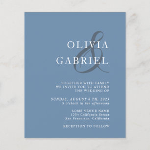 Prospectus 11,4 Cm X 14,2 Cm Design minimaliste. Typographie bleu Mariage Invit