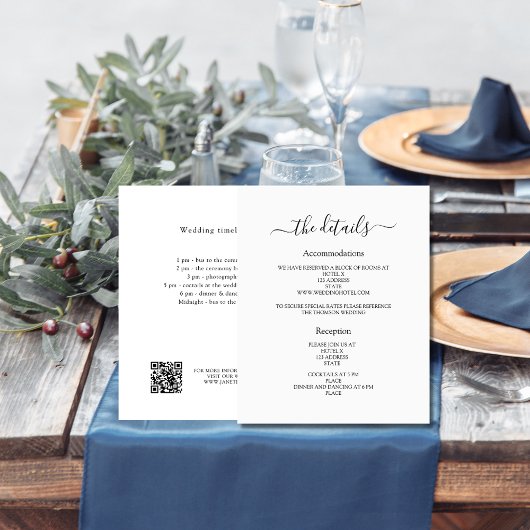 Prospectus 11,4 Cm X 14,2 Cm Détails du programme de mariage noir blanc QR