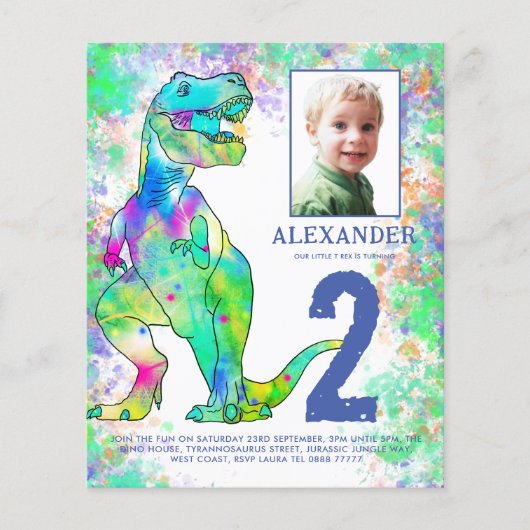 Prospectus 11,4 Cm X 14,2 Cm Dinosaur 2e anniversaire fête photo budget (Devant)