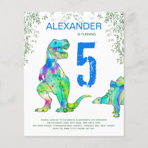 Prospectus 11,4 Cm X 14,2 Cm Dinosaur Anniversaire Fête Budget Invitation bleu 