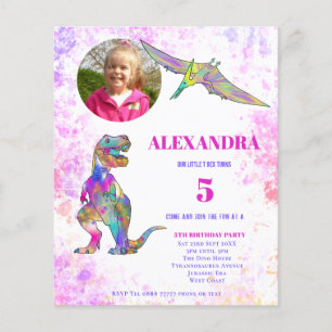 Prospectus 11,4 Cm X 14,2 Cm Dinosaur fête d'anniversaire Photo Pink Budget