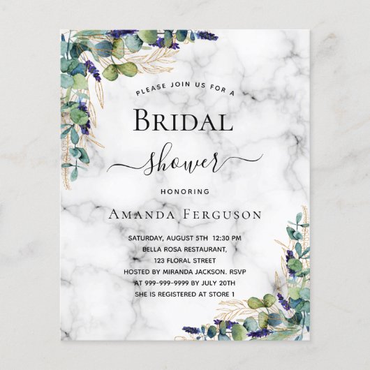 Prospectus 11,4 Cm X 14,2 Cm Douche nuptiale eucalyptus marbre invitation budgé (Devant)