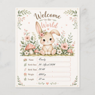 Prospectus 11,4 Cm X 14,2 Cm Doux design de bébé lièvre avec champs de données 