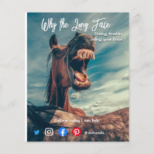 Prospectus 11,4 Cm X 14,2 Cm drôle de carte postale de l'immobilier long visage