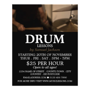 Prospectus 11,4 Cm X 14,2 Cm Drummer, Leçons de tambour Circulaire publicitaire