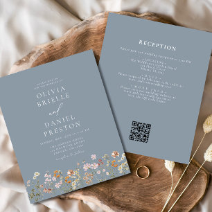 Prospectus 11,4 Cm X 14,2 Cm Dusty Blue Fleur sauvage QR Code Jardin Mariage