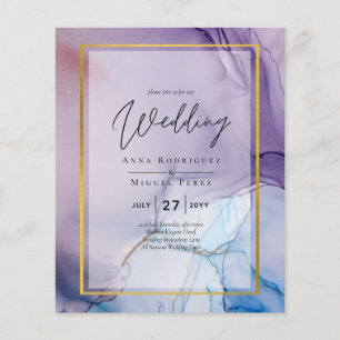 Prospectus 11,4 Cm X 14,2 Cm Dusty Purple Navy Blue Gold INK Wedding INVITE