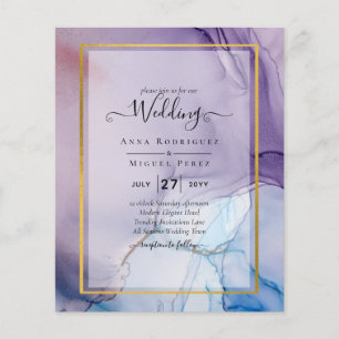 Prospectus 11,4 Cm X 14,2 Cm Dusty Purple Navy Blue Gold INK Wedding INVITE