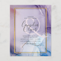 Dusty Purple Navy Blue Gold INK Wedding INVITE