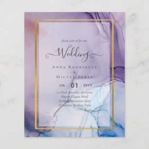 Prospectus 11,4 Cm X 14,2 Cm Dusty Purple Navy Blue Gold INK Wedding INVITE