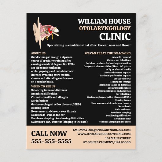 Prospectus 11,4 Cm X 14,2 Cm Ear Design, Otolaryngologue Otolaryngologie Cliniq (Devant)