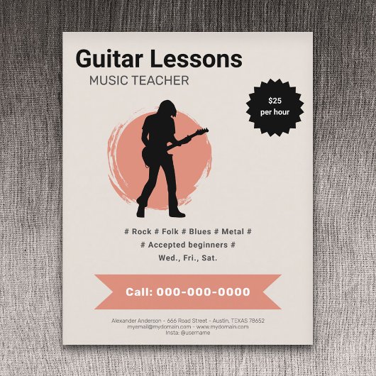 Prospectus 11,4 Cm X 14,2 Cm Electric Guitar Lessons Flyer