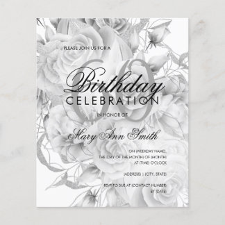 Prospectus 11,4 Cm X 14,2 Cm Élégant 60e anniversaire Floral Argent blanc Invit