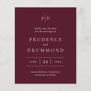 Prospectus 11,4 Cm X 14,2 Cm Élégant Faire-part de mariage bordeaux profond