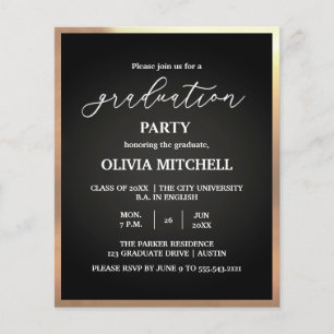 Prospectus 11,4 Cm X 14,2 Cm Elegant Gold Frame Graduation Party invitation