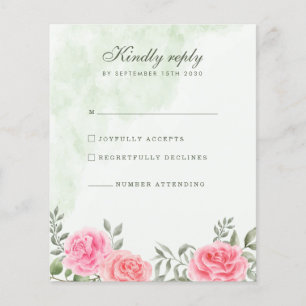 Prospectus 11,4 Cm X 14,2 Cm Elégant Rose rose vert floral mariage RSVP Flyer