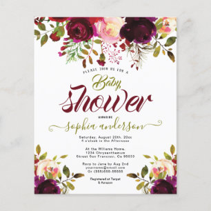 Prospectus 11,4 Cm X 14,2 Cm Élégante fille de baby shower floral botanique bor
