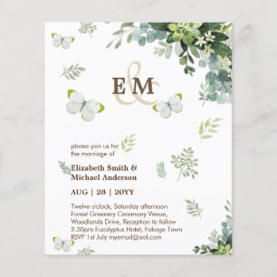 Prospectus 11,4 Cm X 14,2 Cm Elégante Verdure Papillons Mariage Invitations