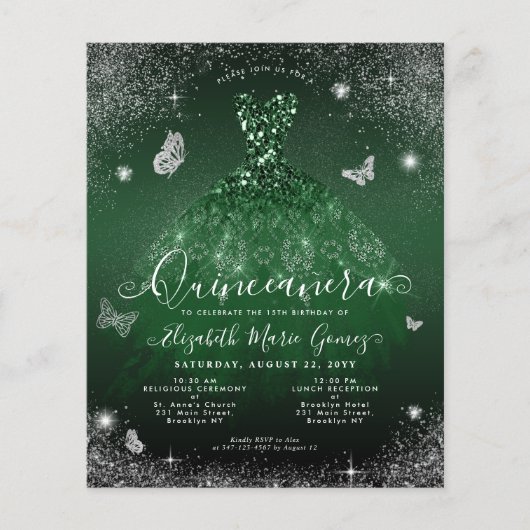 Prospectus 11,4 Cm X 14,2 Cm Émeraude vert argent gown photo Quinceanera (Devant)