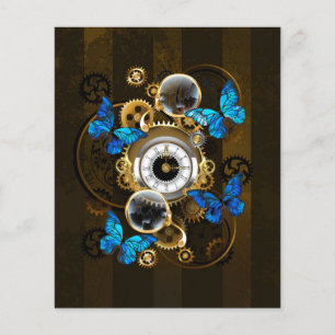 Prospectus 11,4 Cm X 14,2 Cm Engrenages Steampunk et papillons bleus