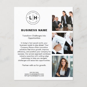 Prospectus 11,4 Cm X 14,2 Cm Entreprise Blanche Moderne Photo Logo Corporatif