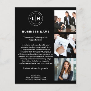 Prospectus 11,4 Cm X 14,2 Cm Entreprise Noir Moderne Photo Logo Corporatif