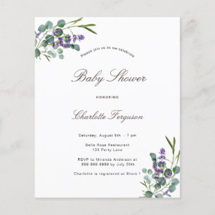 Prospectus 11,4 Cm X 14,2 Cm Eucalyptus lavender baby shower invitation budgéta