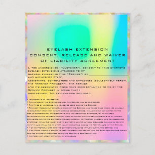 Prospectus 11,4 Cm X 14,2 Cm EYELASH EXTENSION LIASE WAIVER Holograph Bokeh