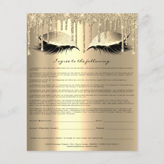 Prospectus 11,4 Cm X 14,2 Cm Eyelash Extension Responsabilité Renonciation Débi (Dos)