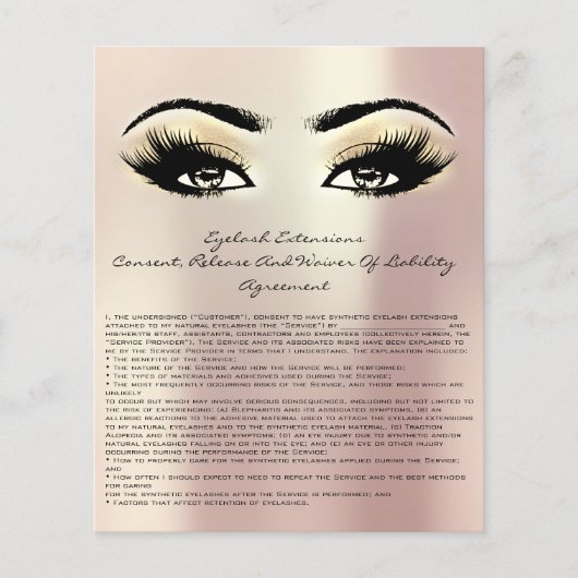 Prospectus 11,4 Cm X 14,2 Cm Eyelash Extension Responsabilité Renonciation Rose (Devant)